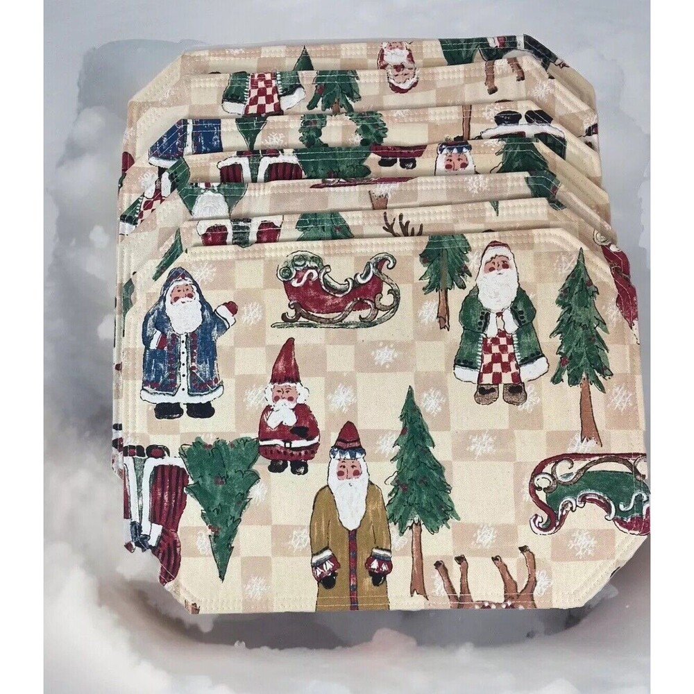Christmas Placemats (7) Santa Reindeer Sleigh Trees Reversible Holiday Festive
